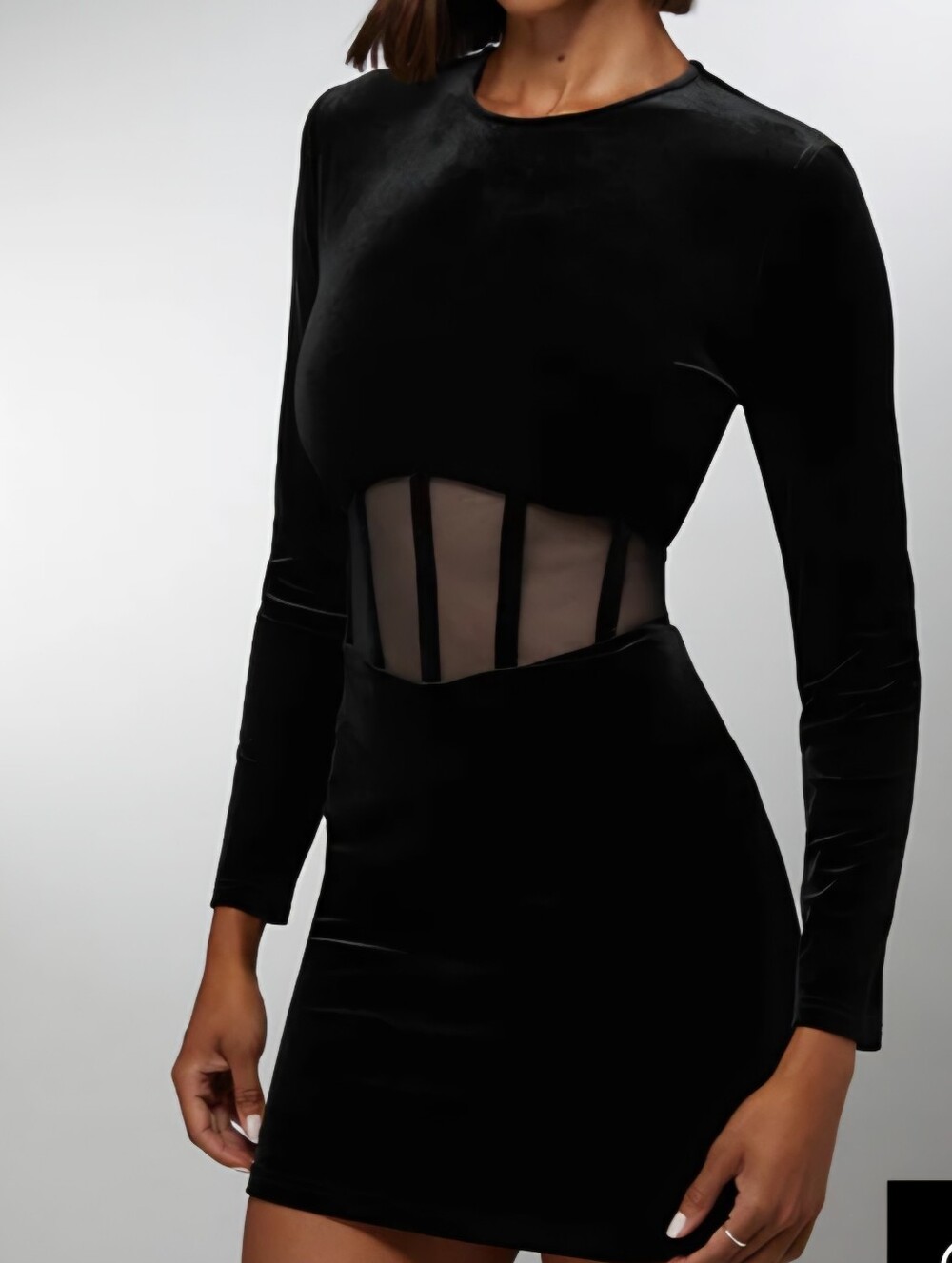 BeBe X Ciara Velvet Sheer Bodycon Mini Dress Black with Sheer Waist Panel XL NEW